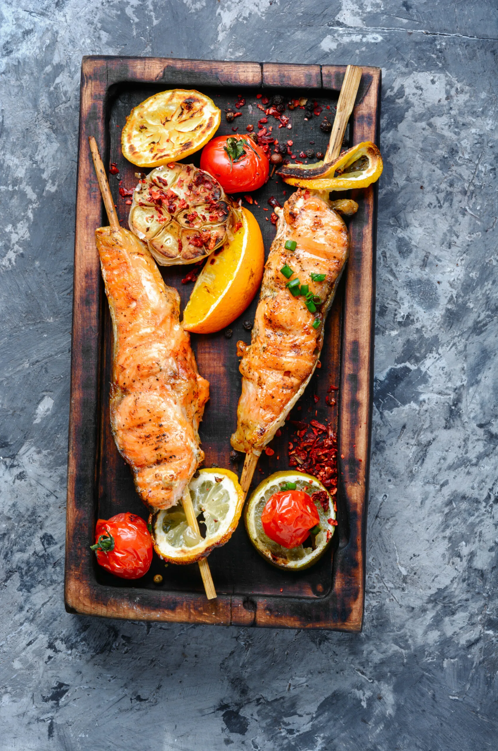 Grilled Salmon On Cutting Board