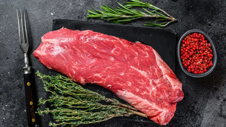 Raw flank beef meat steak.