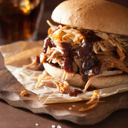 Homemade Pulled Pork Burger With Coleslaw And Bbq Sauce