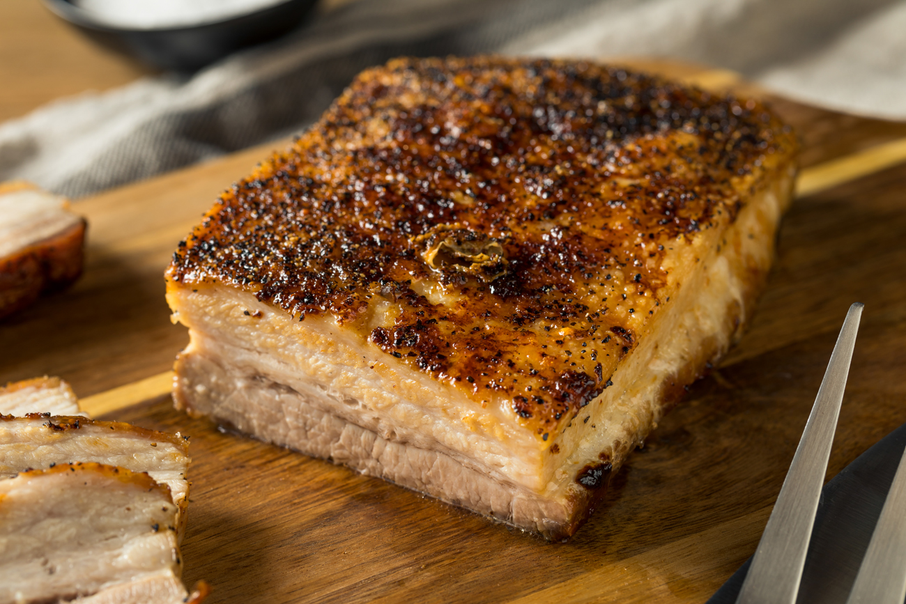 Roasted Organic Pork Belly Meat With Salt And Pepper
