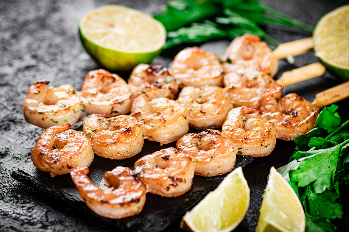 Grilled shrimp on a stone board