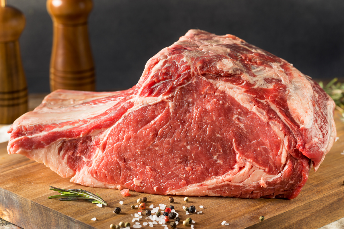 Raw Red Prime Rib Roast With Salt And Pepper