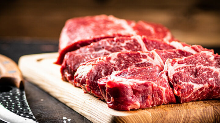 Chopped raw beef on a cutting board