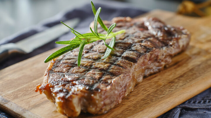 grilled new york strip steak resting