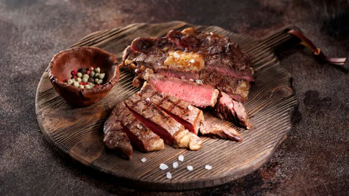 Medium rare grilled beef steak ribeye
