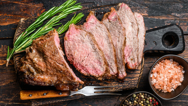 Sliced Roast beef sirloin tri tip steak bbq