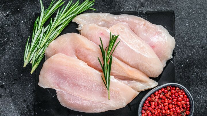 Raw sliced chicken breast