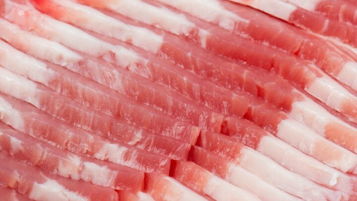 Sliced pieces of fresh bacon