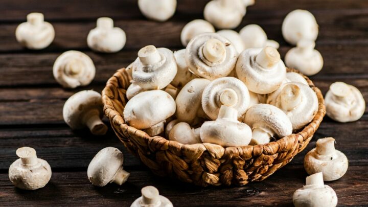 Fresh Mushrooms In A Basket
